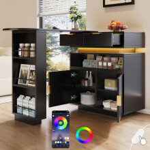 Ausziehbarer Bartisch (115-183 40 99 cm), ausziehbare Kücheninsel, Bartisch mit Stauraum, LED‑Beleuchtung, 360 Drehfunktion, mo