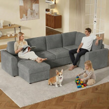 Modernes Sofa im modernen Stil,Corduroy L-förmiges Ecksofa mit Armlehnen, 1 beweglicher multifunktionaler Hocker, einfache Montage, hoc