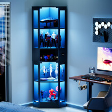Fünfstöckige Glasvitrine mit Stauraum, LED-Beleuchtung, Glastüren und intelligenten Sensoren. Geeignet für Wohnzimmer, Schlafzimmer und
