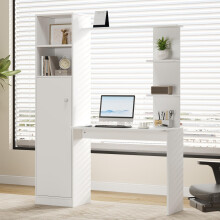 Schreibtisch, Bürotisch & Lerntisch, mit Schrank und Ablageregal, Modernes Bürodesign, 123,5 x 45 x 168,5 cm, Weiß