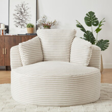 Compressible Corduroy Round Chair with Cushioned Backrest - Modern Comfort Seating for Living Room,Office,Apartment(no swivel)