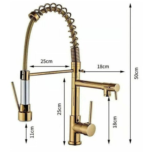 Robinet de cuisine avec 2 becs extractibles, doré 2