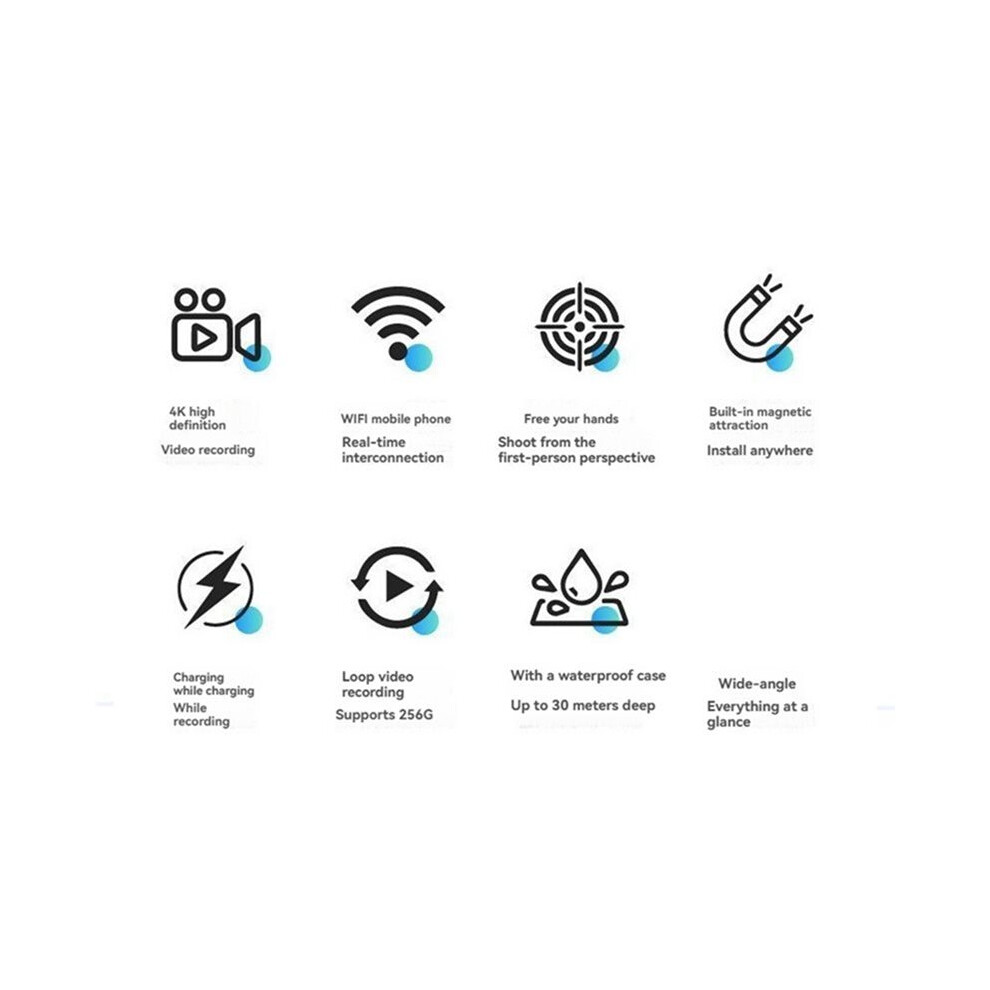 1080P Thumb Action Camera Wifi Hands-Free Pov Recording With Cycling Accessories For Work Travel Pet Walk Swim Cycling A 4711907240111