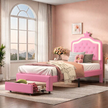 Single Bed Frame, 3FT 90x190cm, PU, Pink