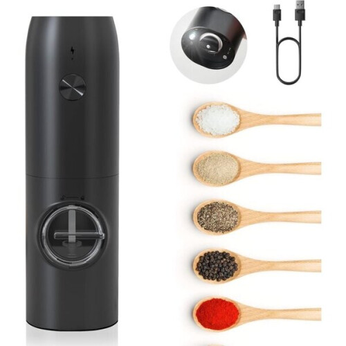 Moedor de pimenta elétrico recarregável Amxcnoy, moedor automático de sal e