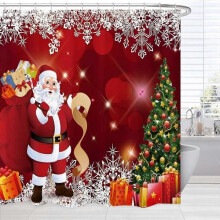 Weihnachtlicher Duschvorhang fürs Badezimmer, Weihnachtsbaum-Schneeflocken, s