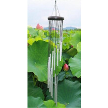 Campana de viento plateada para exteriores, 91 cm de diámetro, con 18 clavijas de afinación.