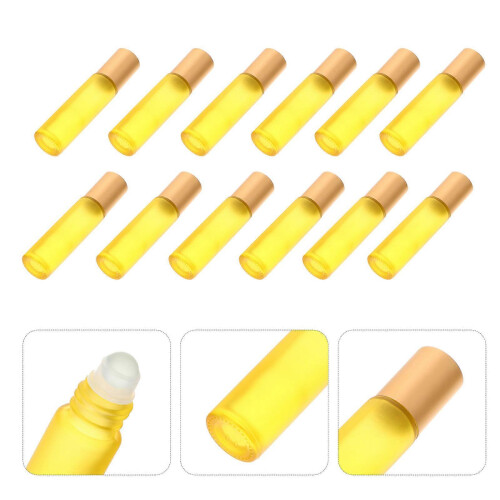 Roll-on Bottles Glass Empty Bottles for Storage 12Pcs Yellow Refillable 2