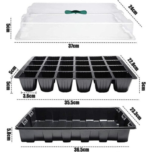 Conjunto de 4 caixas de plástico para mudas de plantas com 24 células cada. 1
