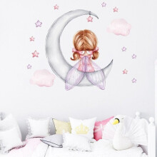 Vinilo decorativo infantil de pared: Hada en la luna