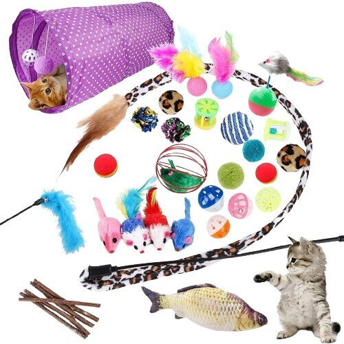 Set di giocattoli per gatti, 28 pezzi.