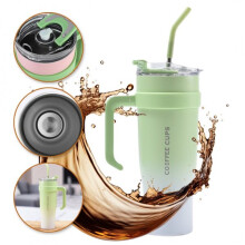 Großer Thermobecher mit Henkel und Strohhalm, 1,2 l