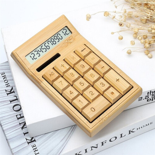 Bamboo Solar Electronic Calculator 12-Digit Large Display, Solar & Battery Dual Power Desktop Counter Standard Function 1