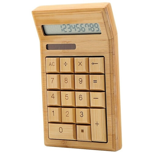 Bamboo Solar Electronic Calculator 12-Digit Large Display, Solar & Battery Dual Power Desktop Counter Standard Function