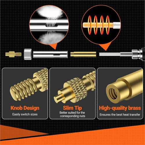 Heat-Set Insert Tip Set,Soldering Iron with 350Pcs Thread Inserts,6Pcs Heat-Set Insert Tips (M2-M8) EU Plug 1