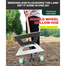 Steel Weeder Dual- Wheeled Hoe for Garden Manual Push Weeding Tool