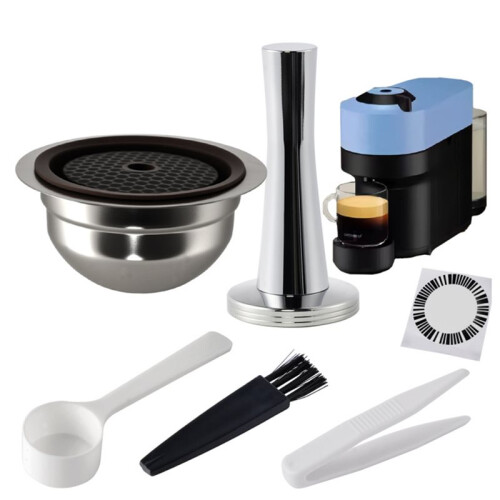Coperchio Riutilizzabile In Acciaio Inox per Capsule di Caffè, Compatibile con Macchine per   Tuoline, Include Pressino - 80 Ml 2