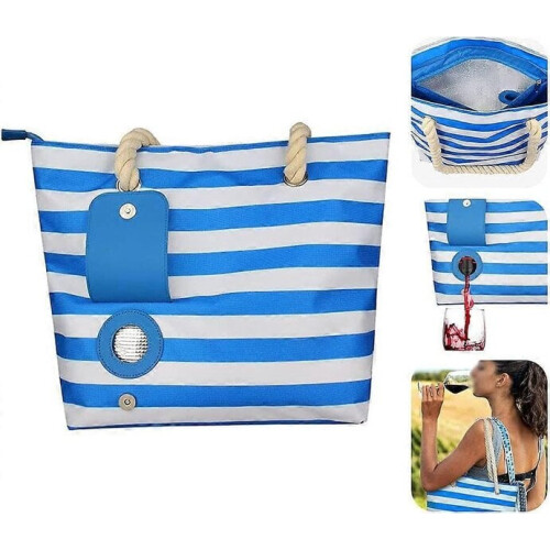 Sac à vin de plage bleu avec compartiment isotherme secret 1