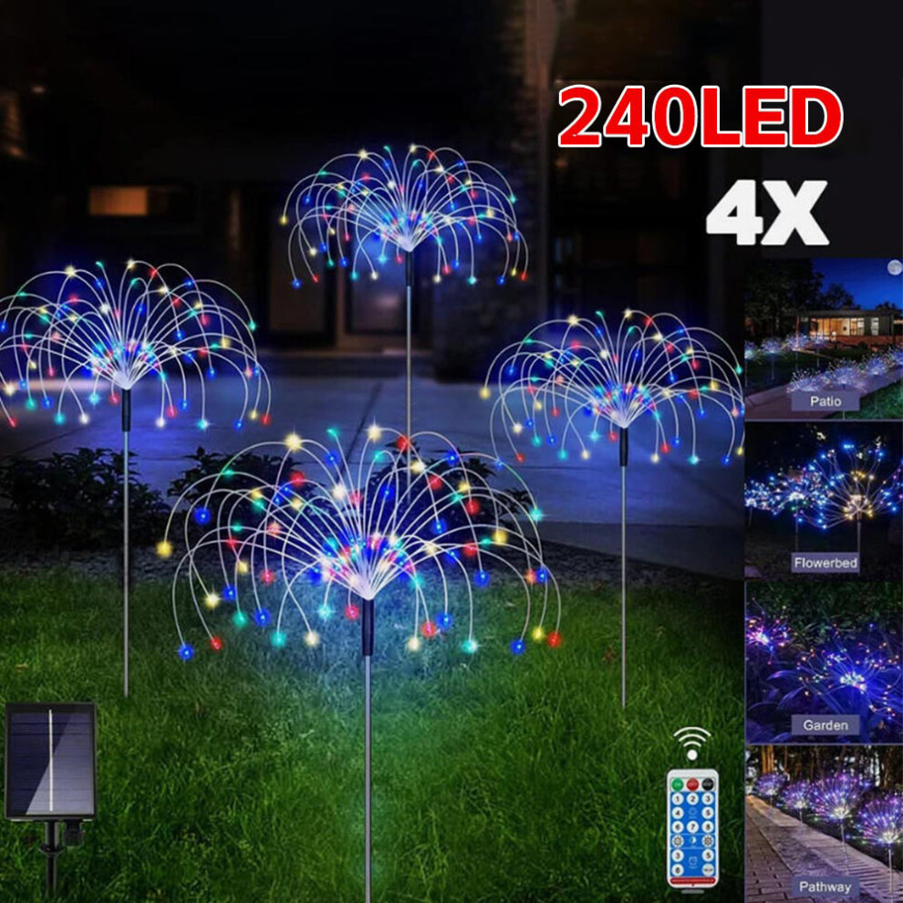 4X 240LED Solar Power Firework Stake Light Starburst Lamp Garden Lights