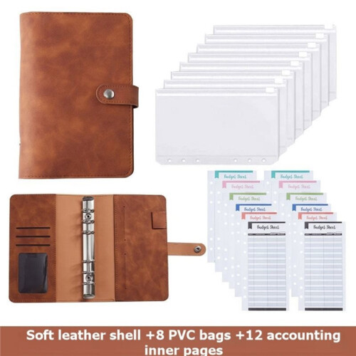 Binder Refillable Planner Notebook, Portable Account, 6  PU Leather Book with Pockets, Dividers, Refill Paper 1