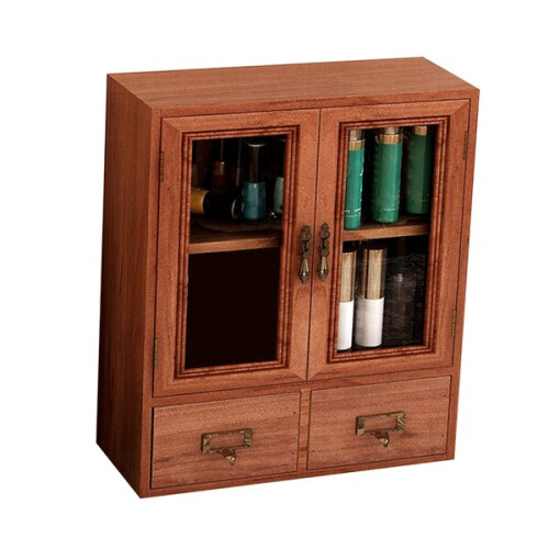 Wooden storage box with double doors and two drawers 1