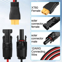 2 Cavi Adattatori da Solare A XT60 Femmina con Connettore 12AWG per Centrali Elettriche Portatili, , Campeggio e Pannelli Solari Off-Grid.