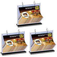 3X A4 Flip Table Menu Stand Multi-Page Table Card Rack Menu Display Stand Holder Desk Menu Photo Album Picture Frame