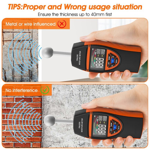 Pinless Moisture Meter with Spherical Humidity Sensor, Color LCD Screen & Alarm Function, Measurement Depth for Wood 1
