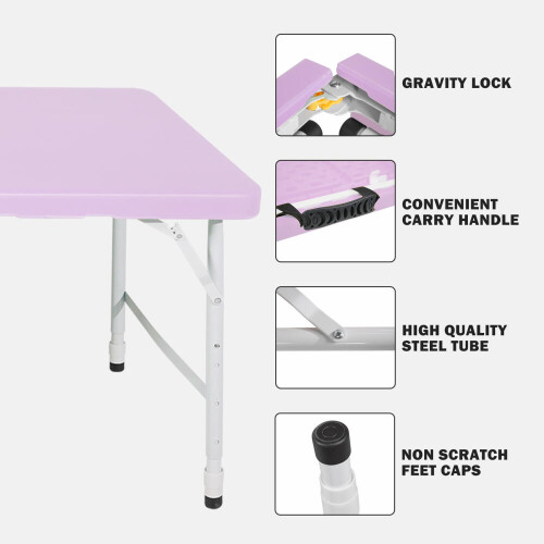 125cm Portable Heavy Duty Folding Table with Handle, Adjustable Height Foldable Table, Multi-Functional Fold up Table for Camping Picni 1