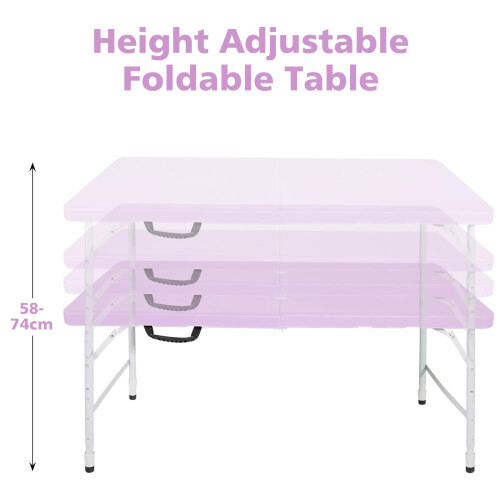 125cm Portable Heavy Duty Folding Table with Handle, Adjustable Height Foldable Table, Multi-Functional Fold up Table for Camping Picni 2