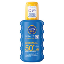 NIVEA SUN Protect & Moisture Sun Spray SPF 50+ (200ml), Moisturising Suncream Spray with Vitamin C