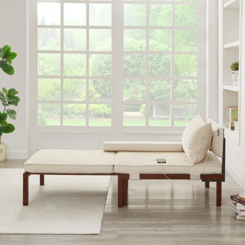 2 in 1 Folding Sofa Bed with Sleeping Function & USB/TypeC Ports, Extendable Single Chair with Cushion, Space-Saving Guest Bed for Livi 2