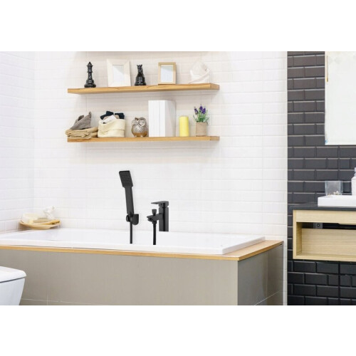 Robinet de salle de bain avec douchette, noir mat 1