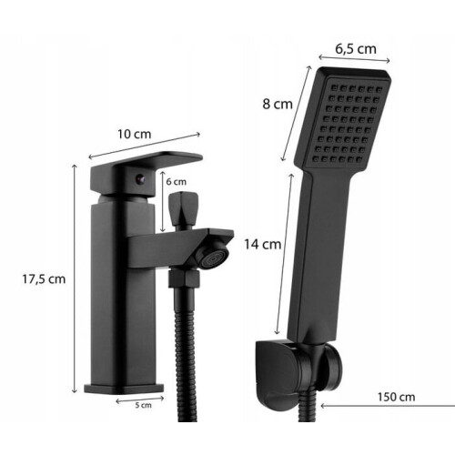 Robinet de salle de bain avec douchette, noir mat 2