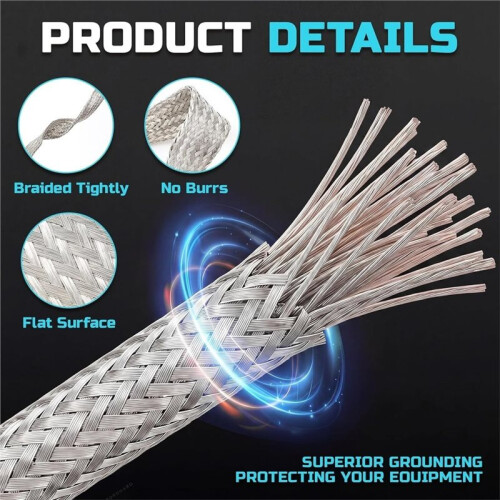 12" 4 Gauge Ground Strap Automotive Braided Engine Grounding Wire, Vehicle Bonding Strap, Stud Size 1/3'' 1