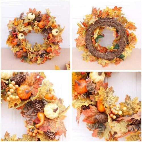 Trendy winkel Herfstkrans Kunstkrans Slinger Rotan frame met 2