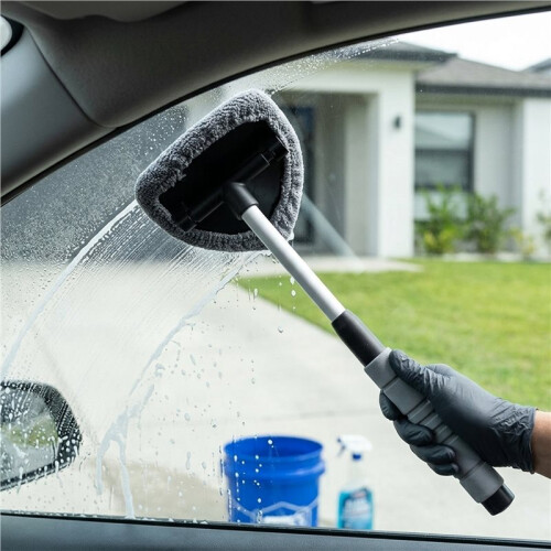 Window Scraping Mist Eliminator Microfiber Car Window Cleaner Telescopic Window Car Windshield Cleaning Brush, 1 Set 2