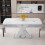 120CM-160CM Modern Rectangle Dining Table, Stretchable, with Printed White Marble Table Top+MDF X-Shape Table Leg with Metal Base 2