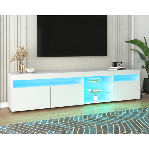 Weißer moderner TV-Schrank, helles Panel, variable LED-Beleuchtung, Wohn- und Esszimmer 180cm 2