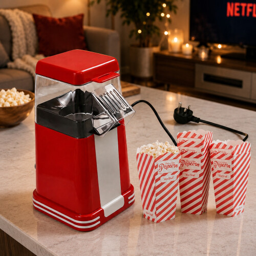 Gr8 Home 1200W Retro Red Hot Air Popcorn Maker Set