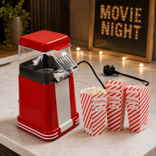 Gr8 Home 1200W Retro Red Hot Air Popcorn Maker Set 1