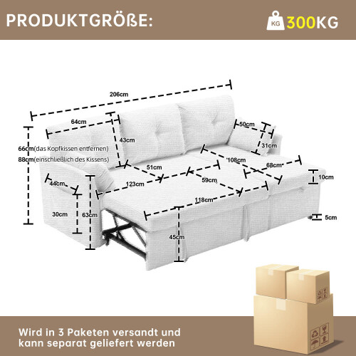 Multi-functional sofa bed with storage and pull-out bed, chaise longue interchangeable sofa bed, sectional sofa with storage seats, mod 1