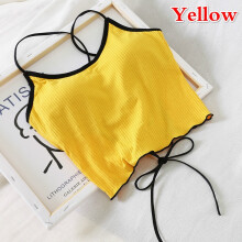 (yellow) Summer Slim Fit Open Back Sexy Chest Cushion Strap Women Crop Tops Sexy Solid Color Camisole Women Clothing