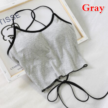(grey) Summer Slim Fit Open Back Sexy Chest Cushion Strap Women Crop Tops Sexy Solid Color Camisole Women Clothing