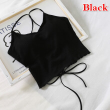 (black) Summer Slim Fit Open Back Sexy Chest Cushion Strap Women Crop Tops Sexy Solid Color Camisole Women Clothing