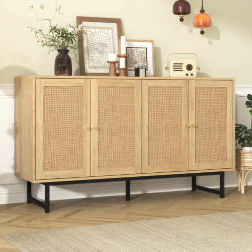 Sideboard 140x39,5x80 cm mit echtem Rattangeflecht, 4 Türen 2