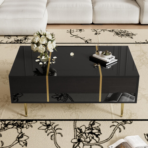 Moderner Couchtisch in Schwarz mit Hochglanz und 2 Schubladen 1