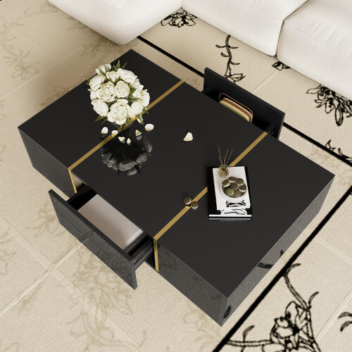 Moderner Couchtisch in Schwarz mit Hochglanz und 2 Schubladen 2