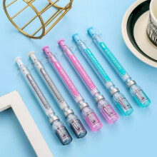 6 Penne gel siringa nera, design fiala vaccino, scrittura fluida
