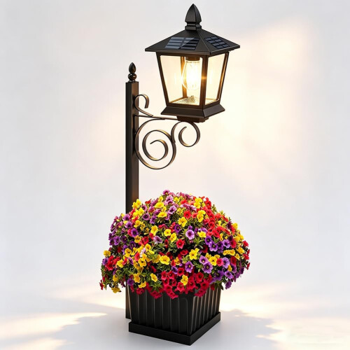 2-in-1 Outdoor Solar Lamp Post Light with Planter